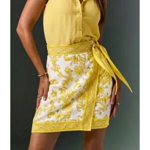 Boston Proper Scroll Print Linen Pull-On Wrap Skort Regal Tiles XL (j8)